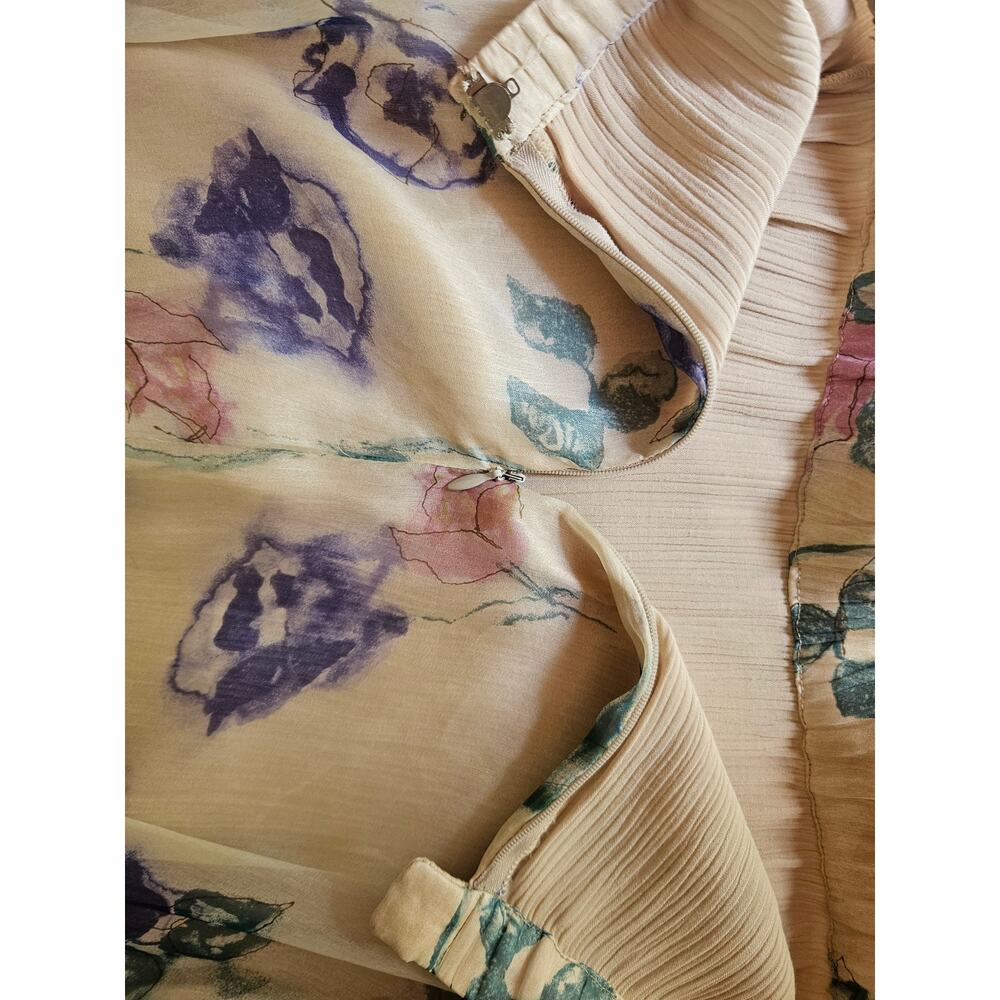Holly Harp Pale Yellow Floral Two Piece Dress Sz S Vintage Pastel Silk Chiffon - Picture 9 of 11